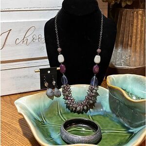 Gorgeous Lampwork Cluster  Glass Beads Necklace with Baroque Earrings + Bracelet